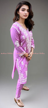 Noorkasni Collections_CottonRayon_Lavender_Chikankari_Kurti
